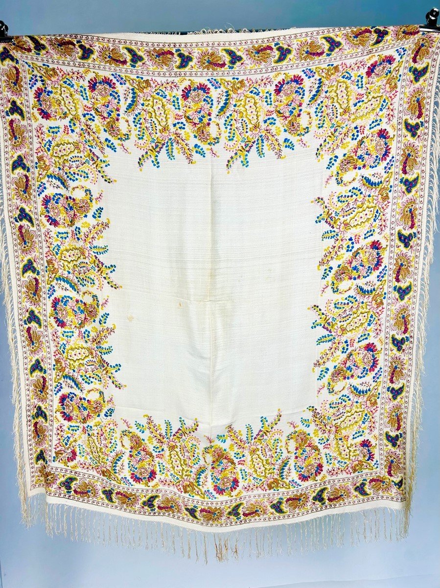 Printed Crepe De Chine Shawl With Palmette Decor - France Or England Circa 1880-1900-photo-5