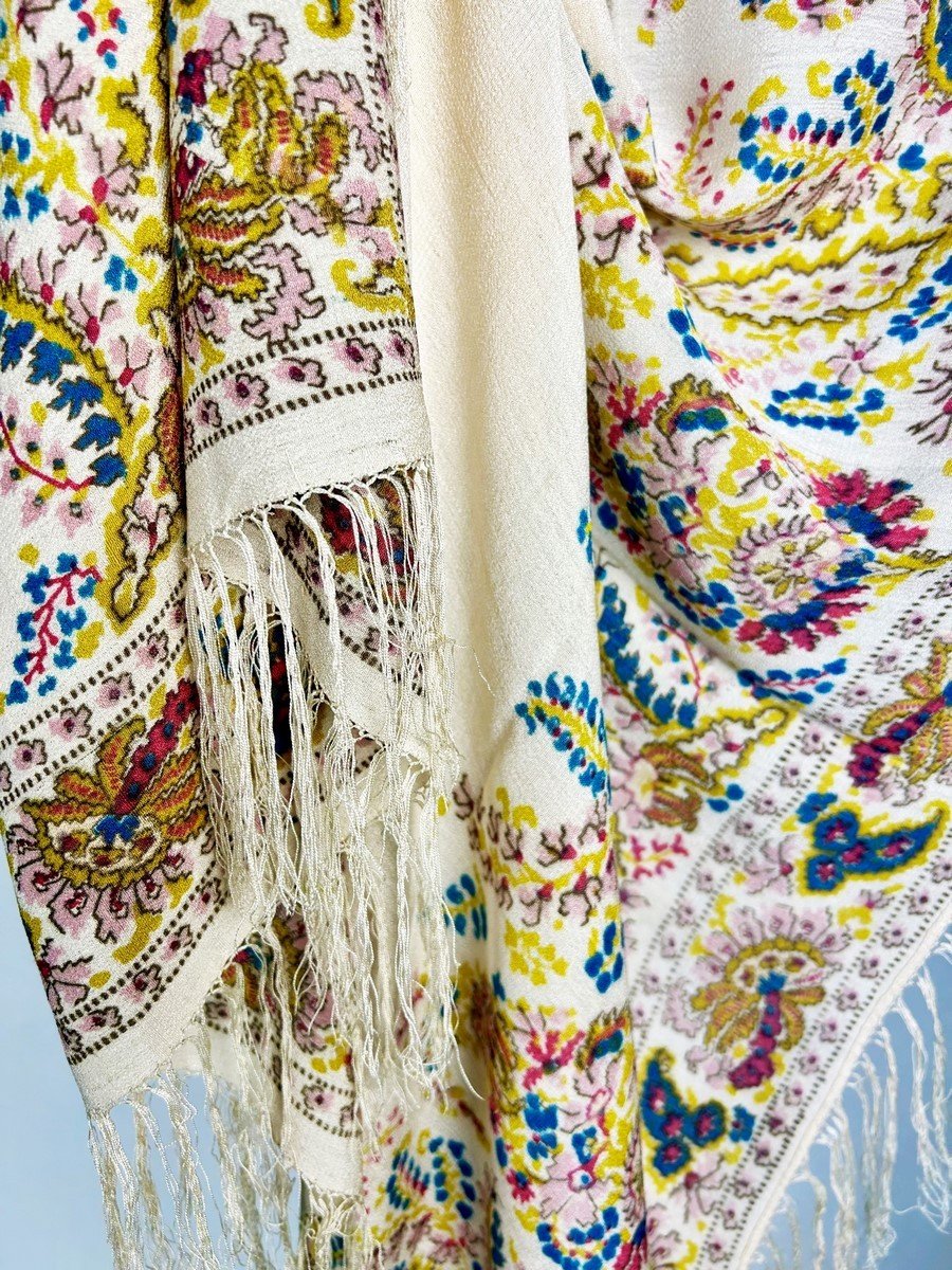 Printed Crepe De Chine Shawl With Palmette Decor - France Or England Circa 1880-1900-photo-7