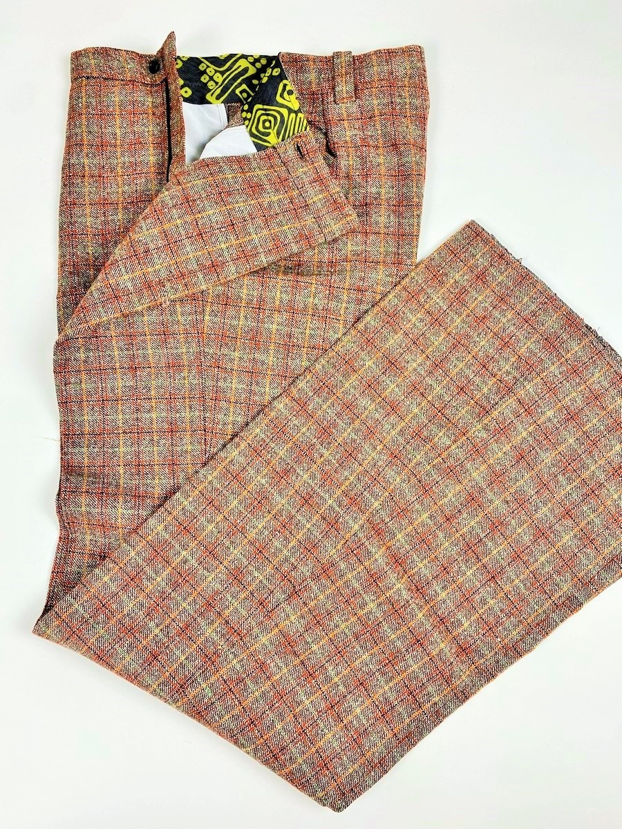 A Pair Of Checked Wool Tweed Bell-bottom Trousers - France Circa 1972