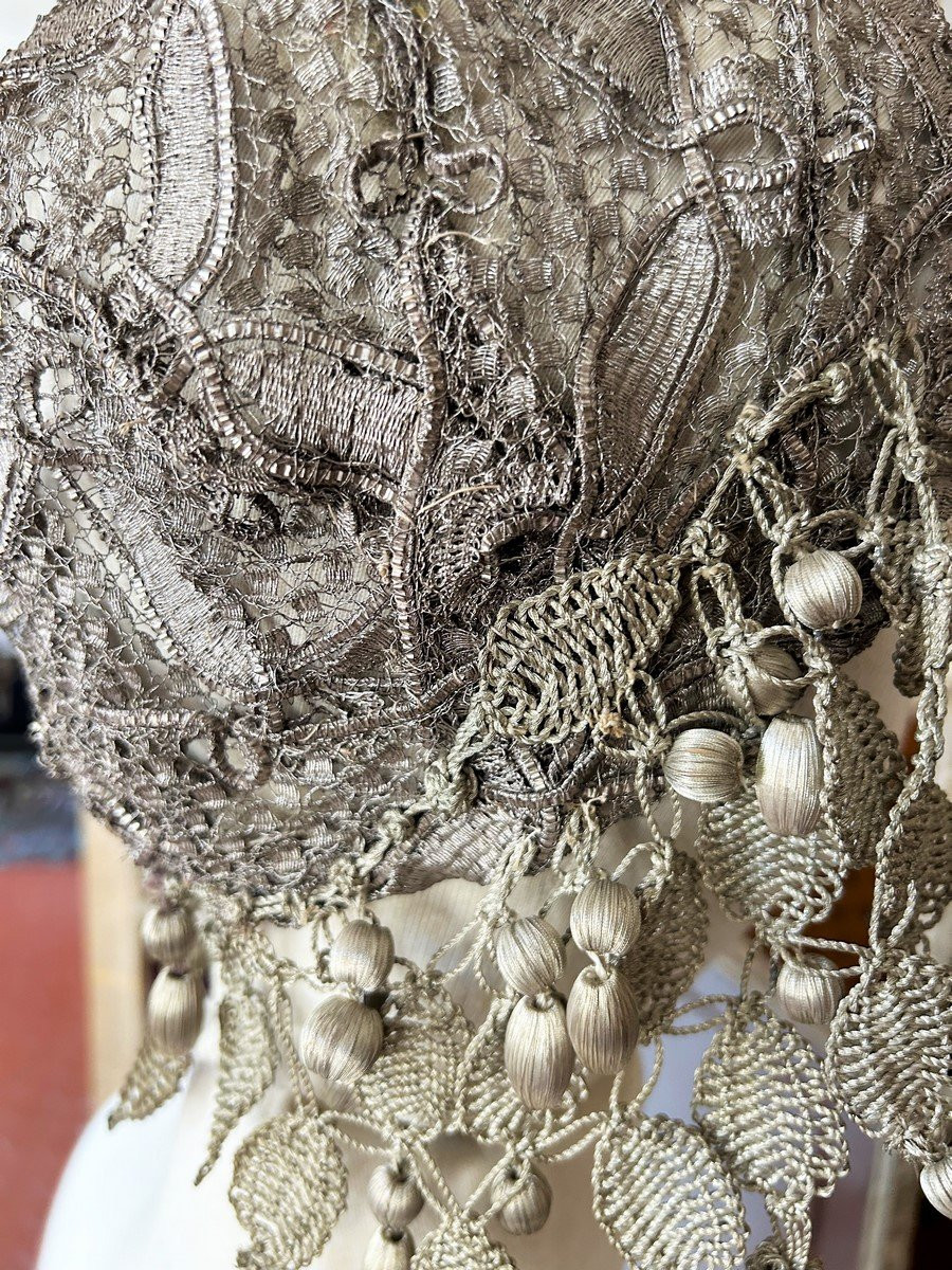 Capote De Bal Art Déco En Résille d'Argent Brodée - France Circa 1925-photo-2