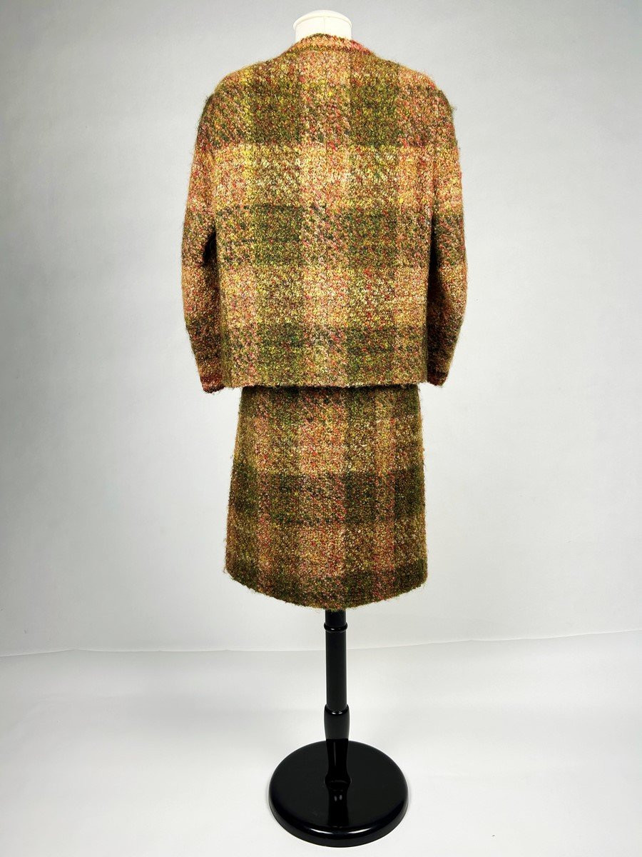 Tailleur Jupe De Gabrielle Chanel Haute Couture En Plaid à Mohair Bouclé Circa 1955-1960-photo-6