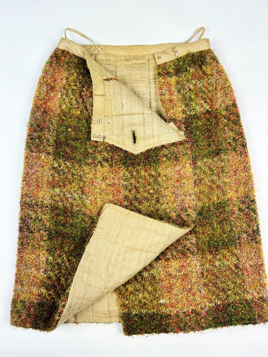 Tailleur Jupe De Gabrielle Chanel Haute Couture En Plaid à Mohair Bouclé Circa 1955-1960-photo-8