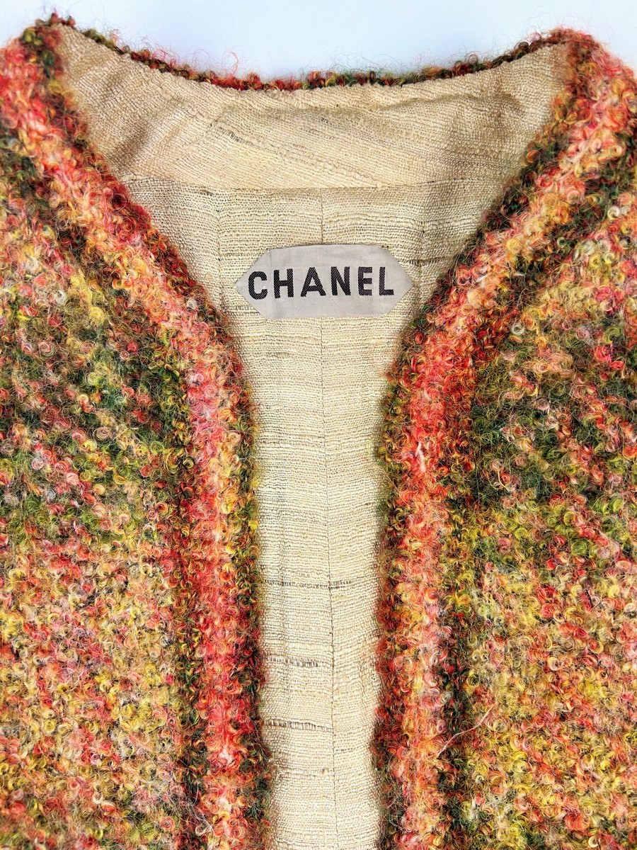 Tailleur Jupe De Gabrielle Chanel Haute Couture En Plaid à Mohair Bouclé Circa 1955-1960