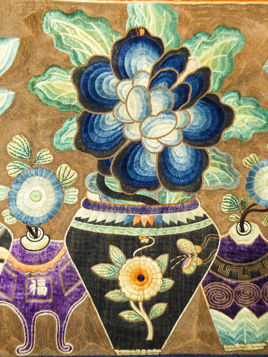Large Badge In Silk And Gold Thread Embroidery - China 19th Century - Qing Period-photo-3