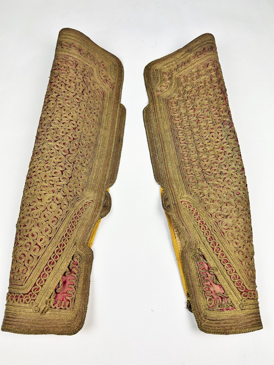 Pair Of Gold Embroidered Ceremonial Sleeves From The Greek National Costume Known As Fustanella - Greece 19th Century