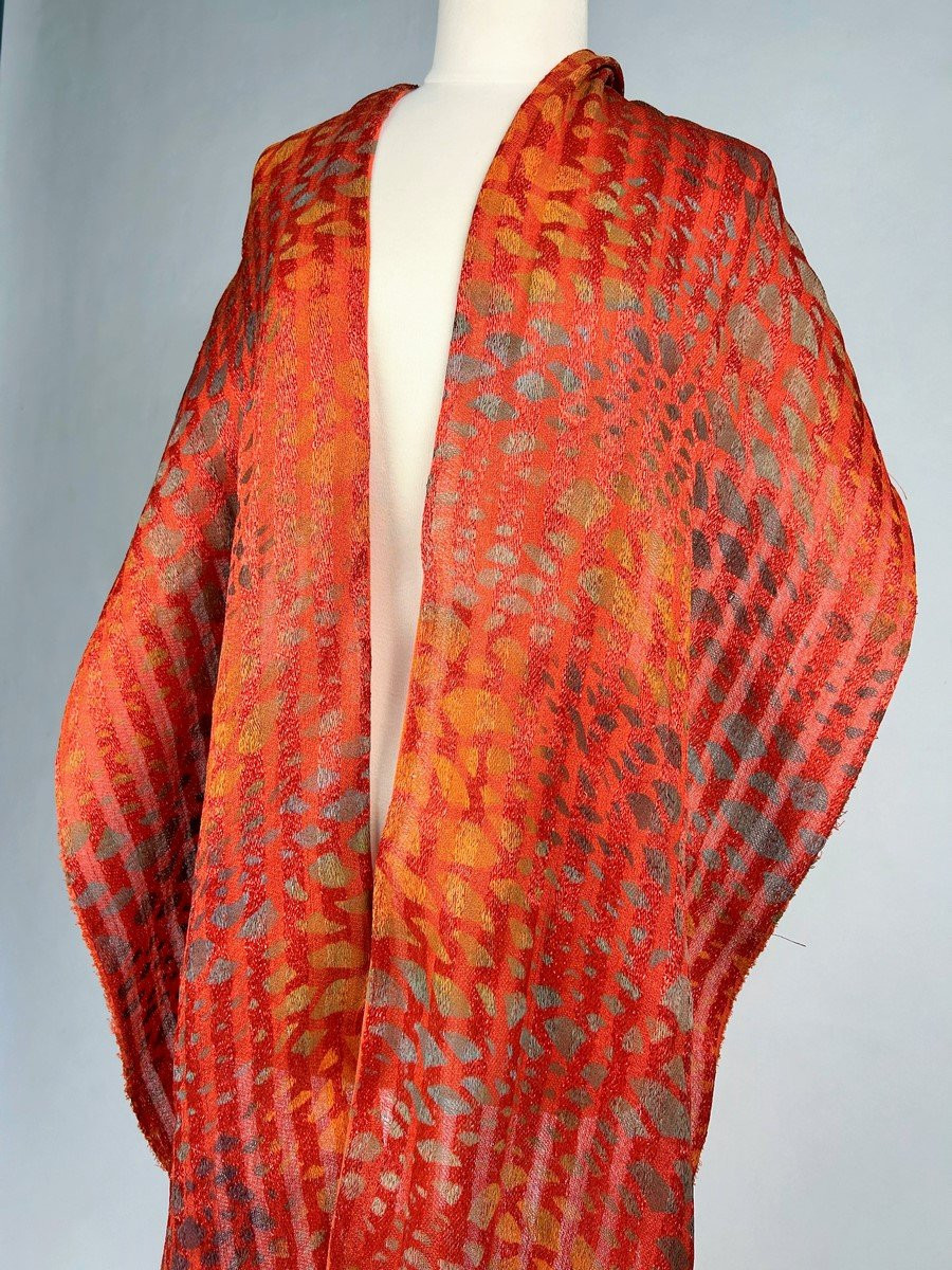 Art Deco Scarf In Rafia And Stencil-printed Linen - France Circa 1925-photo-3