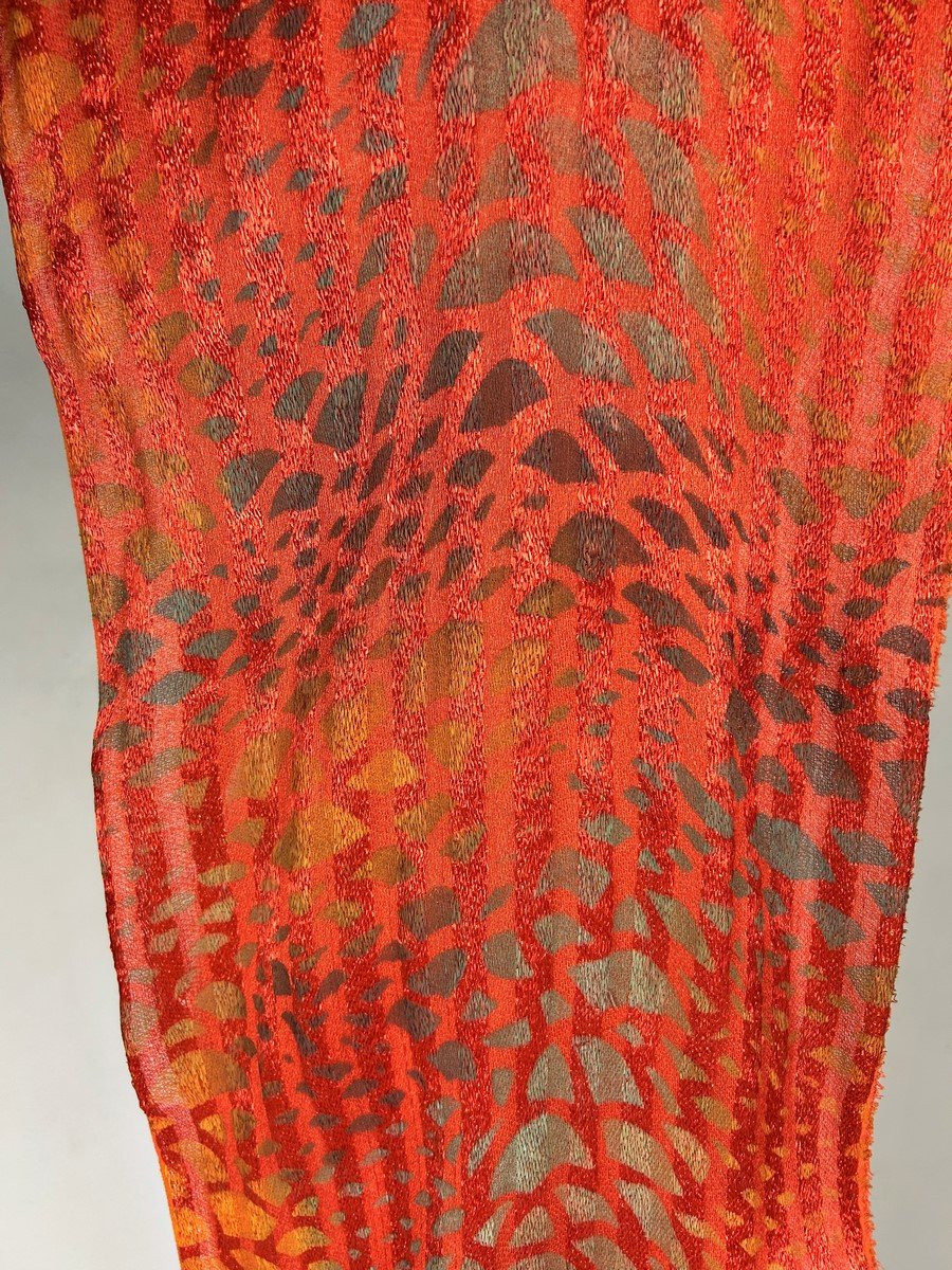 Art Deco Scarf In Rafia And Stencil-printed Linen - France Circa 1925-photo-7