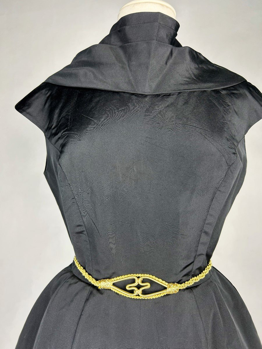 Black Silk Faille Cocktail Dress By Pauline Trigère - Usa Circa 1950-photo-3