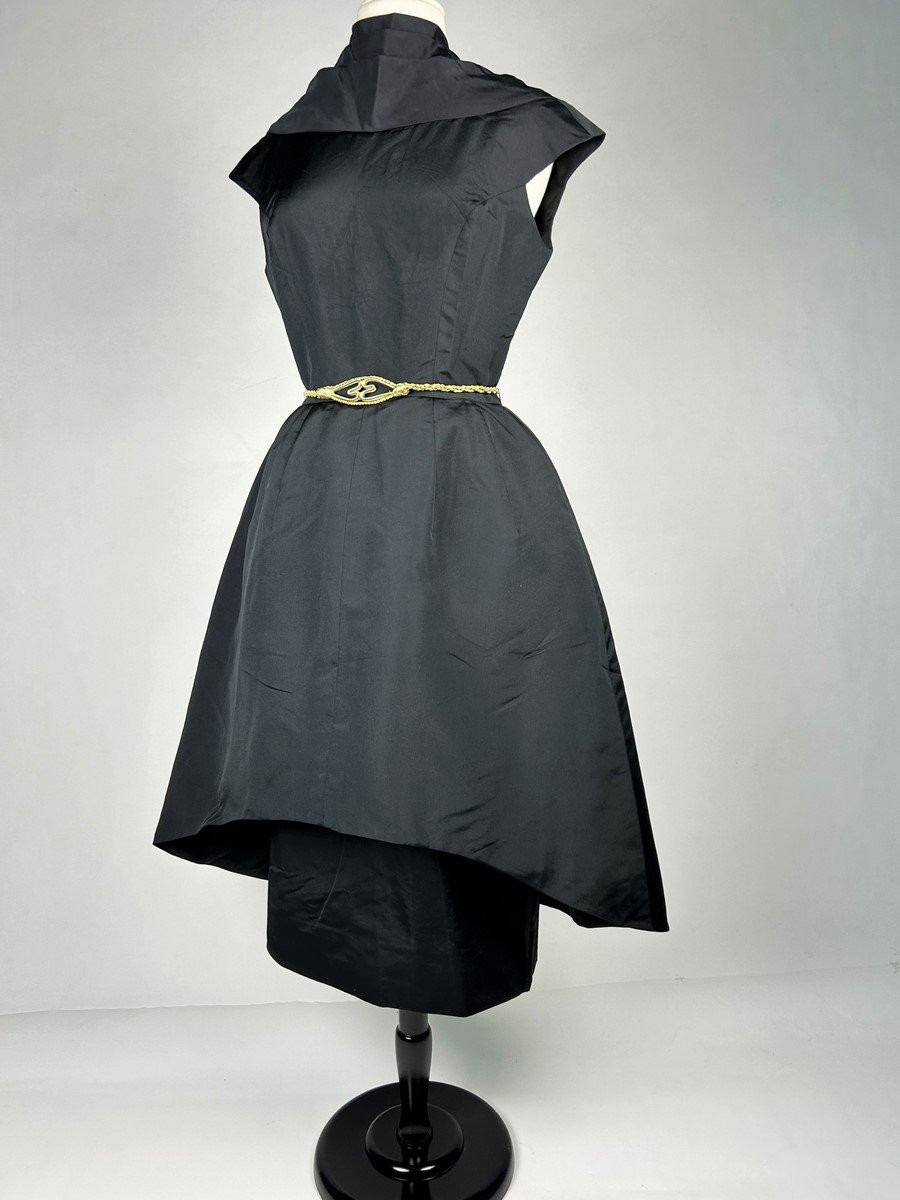 Black Silk Faille Cocktail Dress By Pauline Trigère - Usa Circa 1950-photo-1