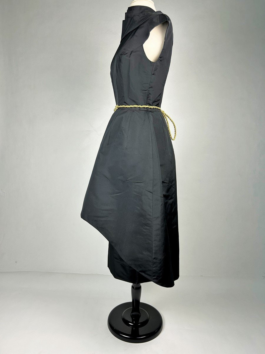 Black Silk Faille Cocktail Dress By Pauline Trigère - Usa Circa 1950-photo-3