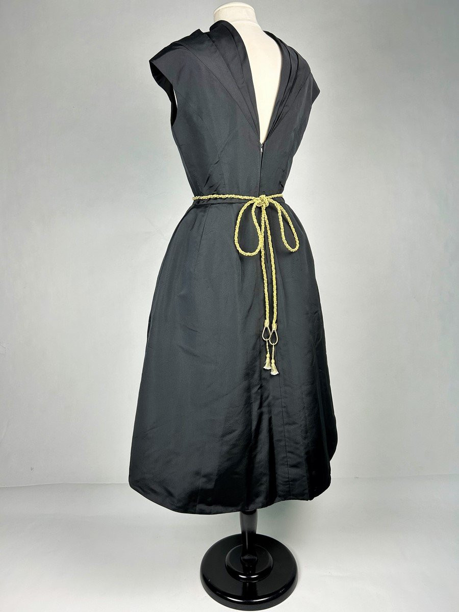 Black Silk Faille Cocktail Dress By Pauline Trigère - Usa Circa 1950-photo-4