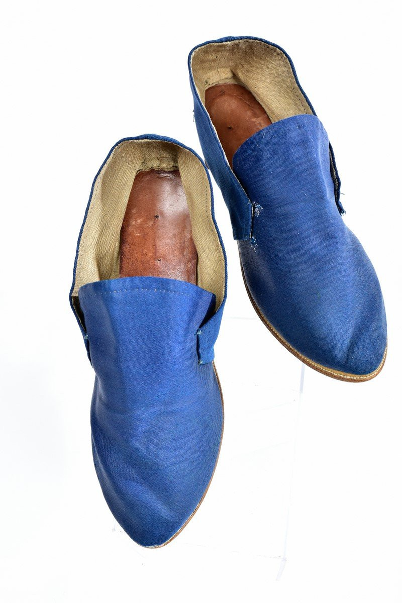 Pair Of Shoes In Glazed Wool Twill Bleu De France - Louis XVI Period Circa 1780-photo-5