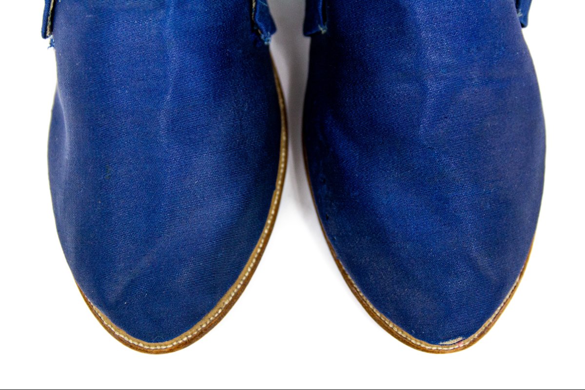 Pair Of Shoes In Glazed Wool Twill Bleu De France - Louis XVI Period Circa 1780-photo-7