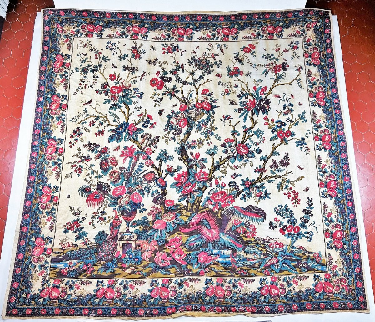 Mezzaro With Palm Trees, Printed Cotton Wall Hanging - Genoa, Italy Circa 1840-photo-4