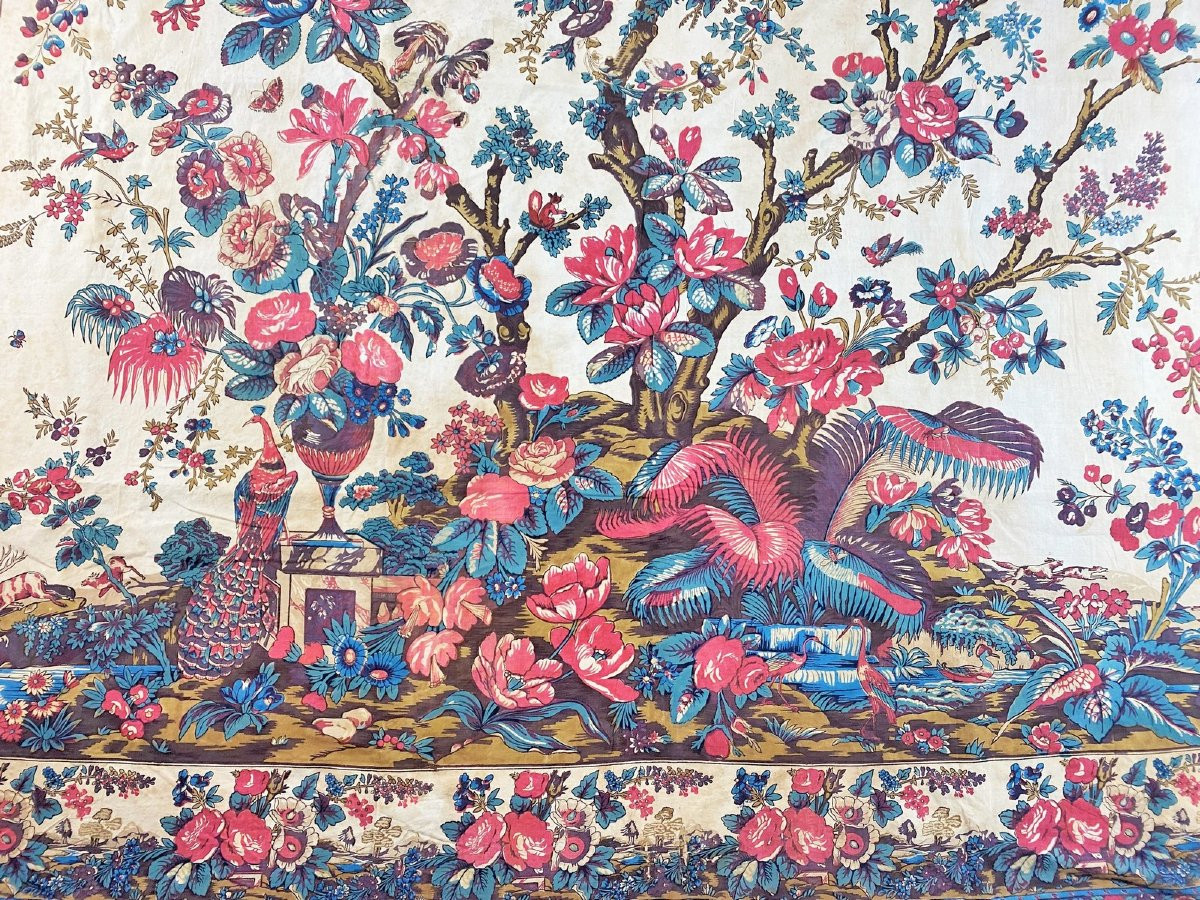 Mezzaro With Palm Trees, Printed Cotton Wall Hanging - Genoa, Italy Circa 1840-photo-2