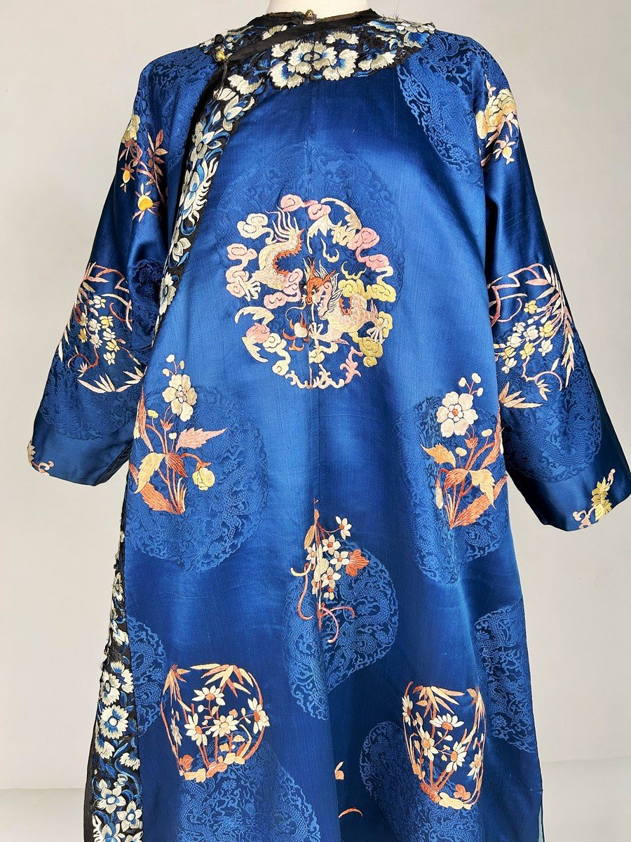 Chuba Or Dignitary's Robe In Embroidered Silk Damask - Tibet Circa 1880-1920-photo-3