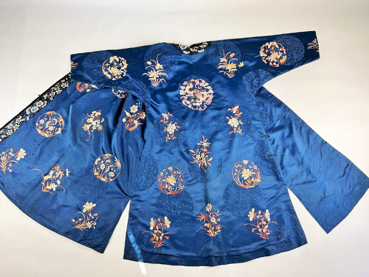 Chuba Or Dignitary's Robe In Embroidered Silk Damask - Tibet Circa 1880-1920-photo-5