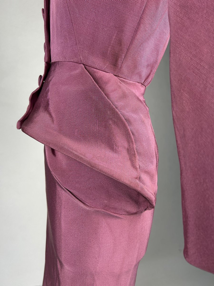 Lilac Silk Ottoman Skirt Suit After Jacques Griffe - Paris Circa 1951-photo-2