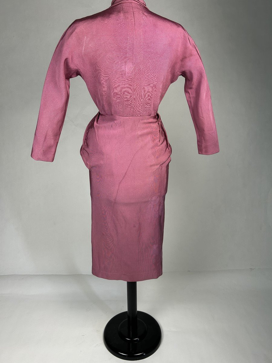Lilac Silk Ottoman Skirt Suit After Jacques Griffe - Paris Circa 1951-photo-3