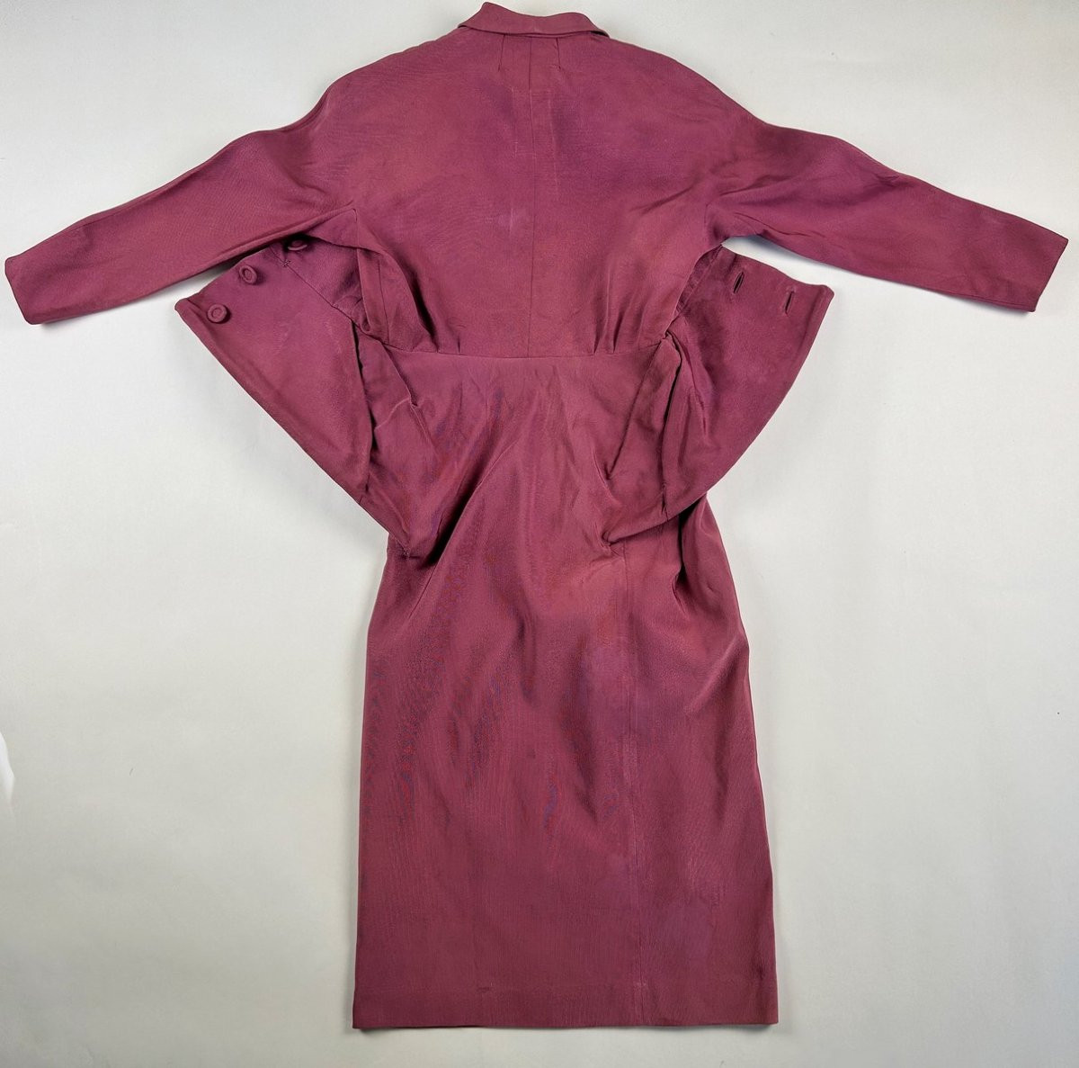 Lilac Silk Ottoman Skirt Suit After Jacques Griffe - Paris Circa 1951-photo-7