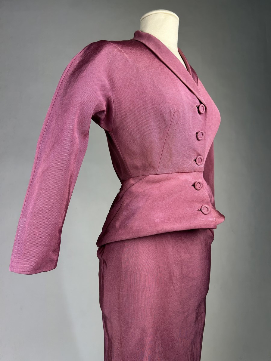 Lilac Silk Ottoman Skirt Suit After Jacques Griffe - Paris Circa 1951
