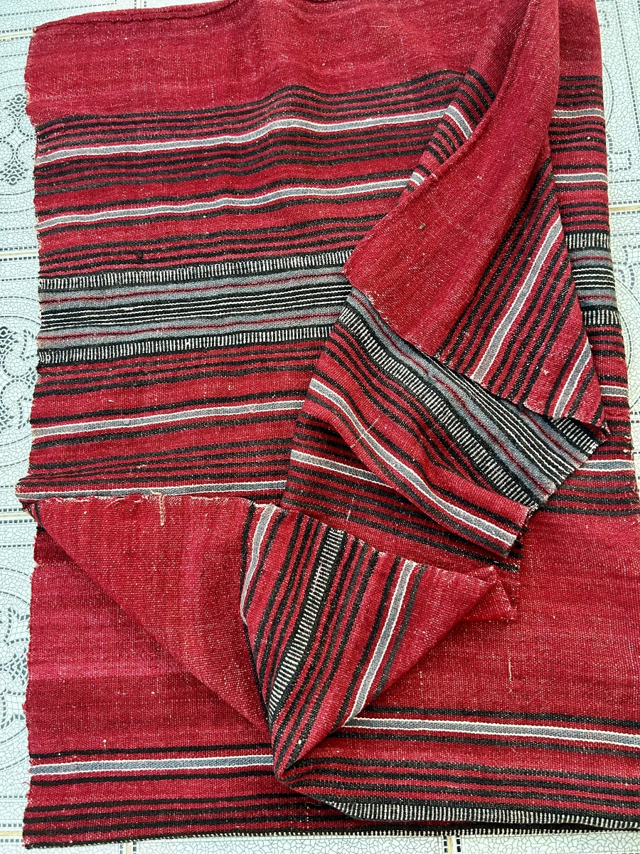 Berber Shawl Woven In Cochineal Red Wool - South Tunisia Circa 1930-photo-7