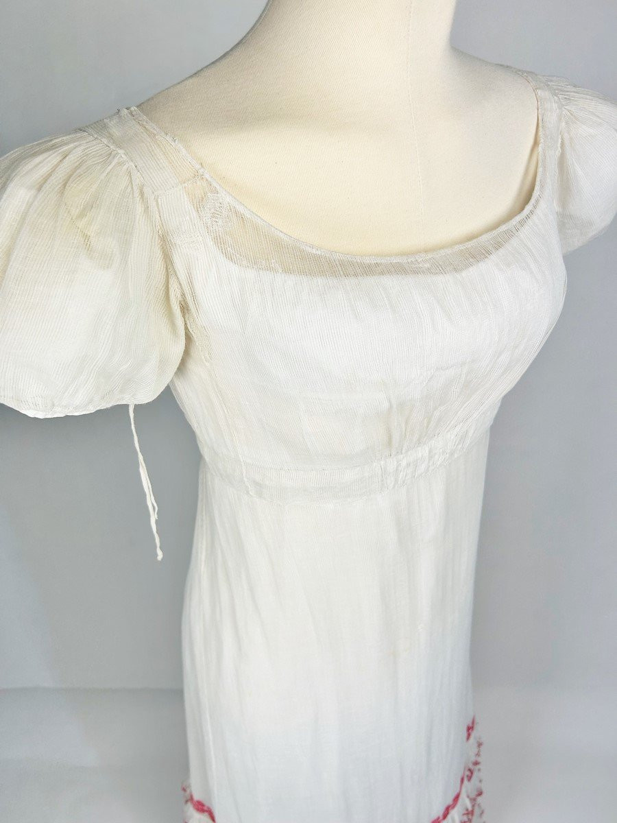Embroidered Cotton Net Summer Day Dress - France Circa 1815/1820-photo-4