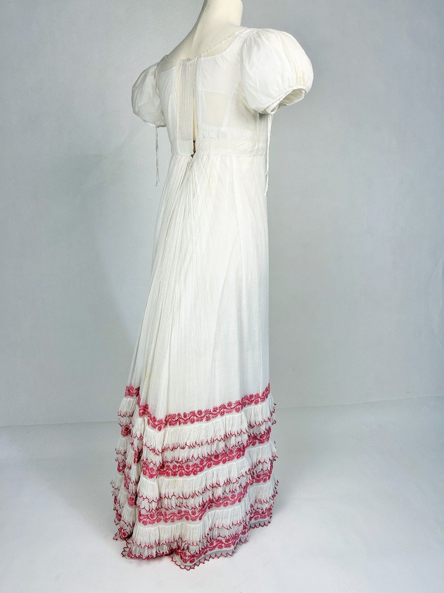 Embroidered Cotton Net Summer Day Dress - France Circa 1815/1820-photo-2