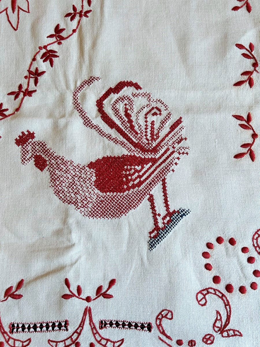 Nappe Brodée Patriotique - Alsace Circa 1914-photo-1