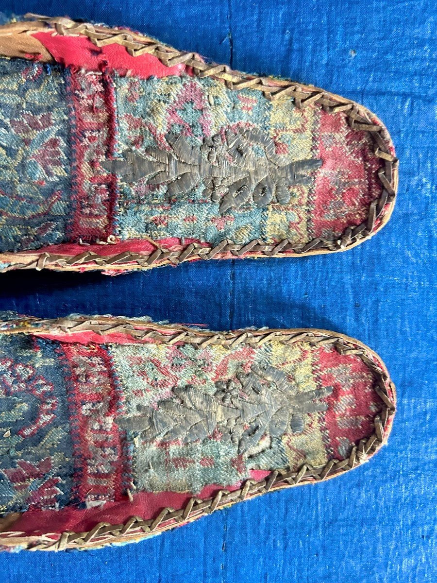 Pair Of Embroidered Ottoman Or Balkan Mules Circa 1850-photo-2