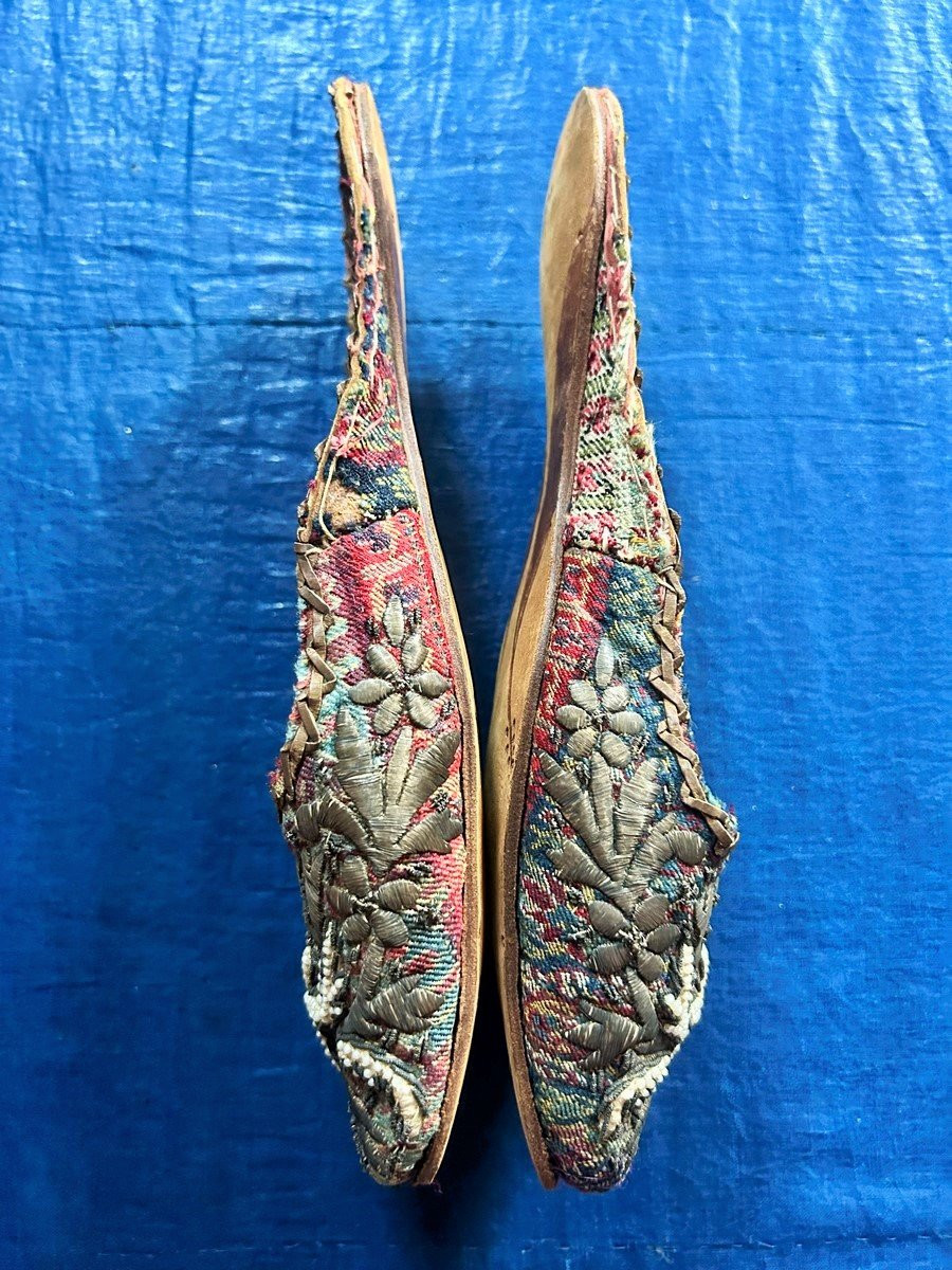Pair Of Embroidered Ottoman Or Balkan Mules Circa 1850-photo-3