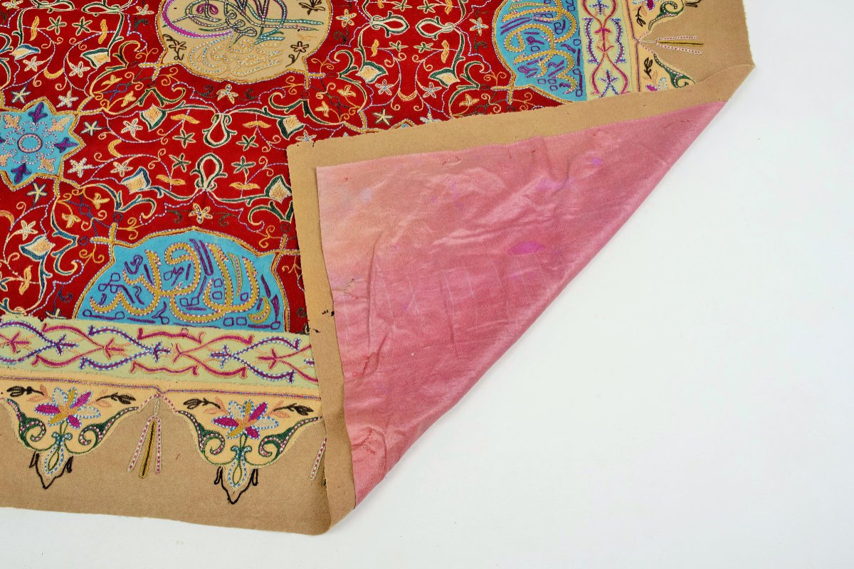 Felt Table Mat With Recht Embroidery In Tugra - Ottoman Empire Circa 1900-photo-4