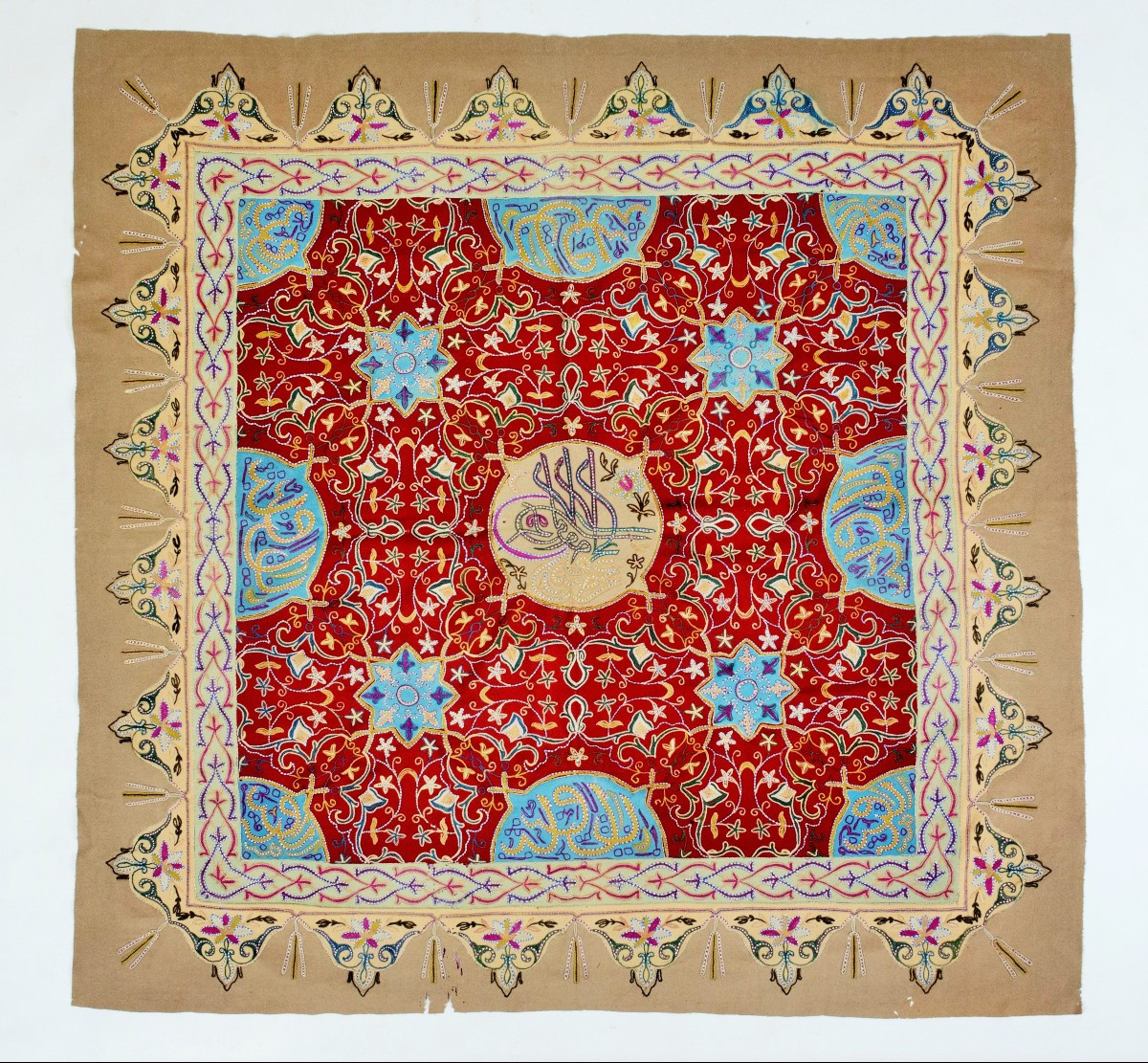 Felt Table Mat With Recht Embroidery In Tugra - Ottoman Empire Circa 1900