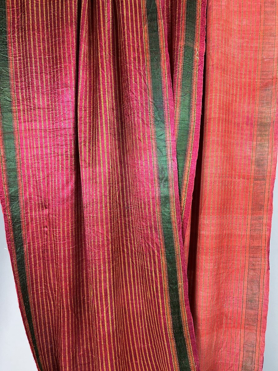Long Sari indien en satin tissé à rayures Circa 1920-photo-3