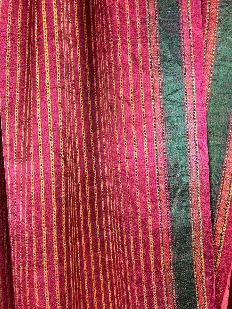 Long Sari indien en satin tissé à rayures Circa 1920-photo-4
