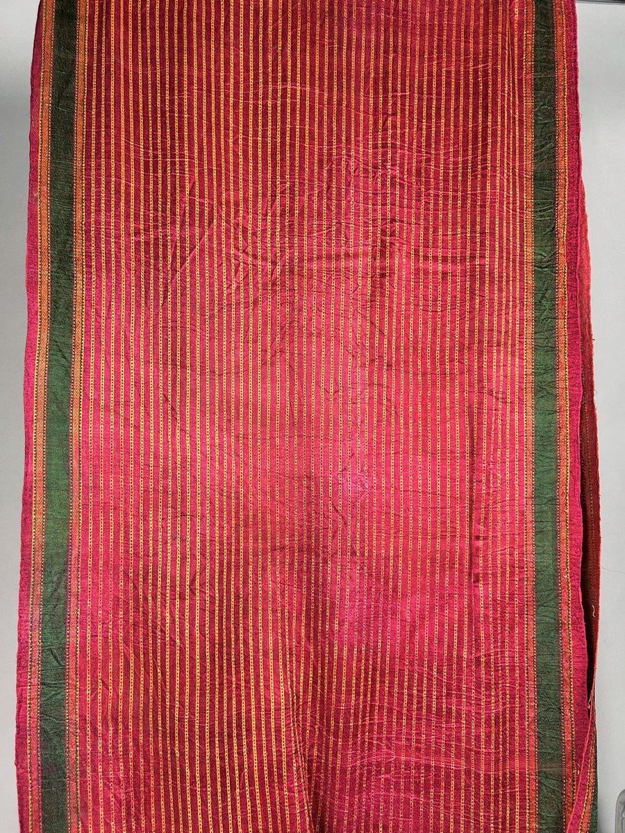 Long Sari indien en satin tissé à rayures Circa 1920-photo-4