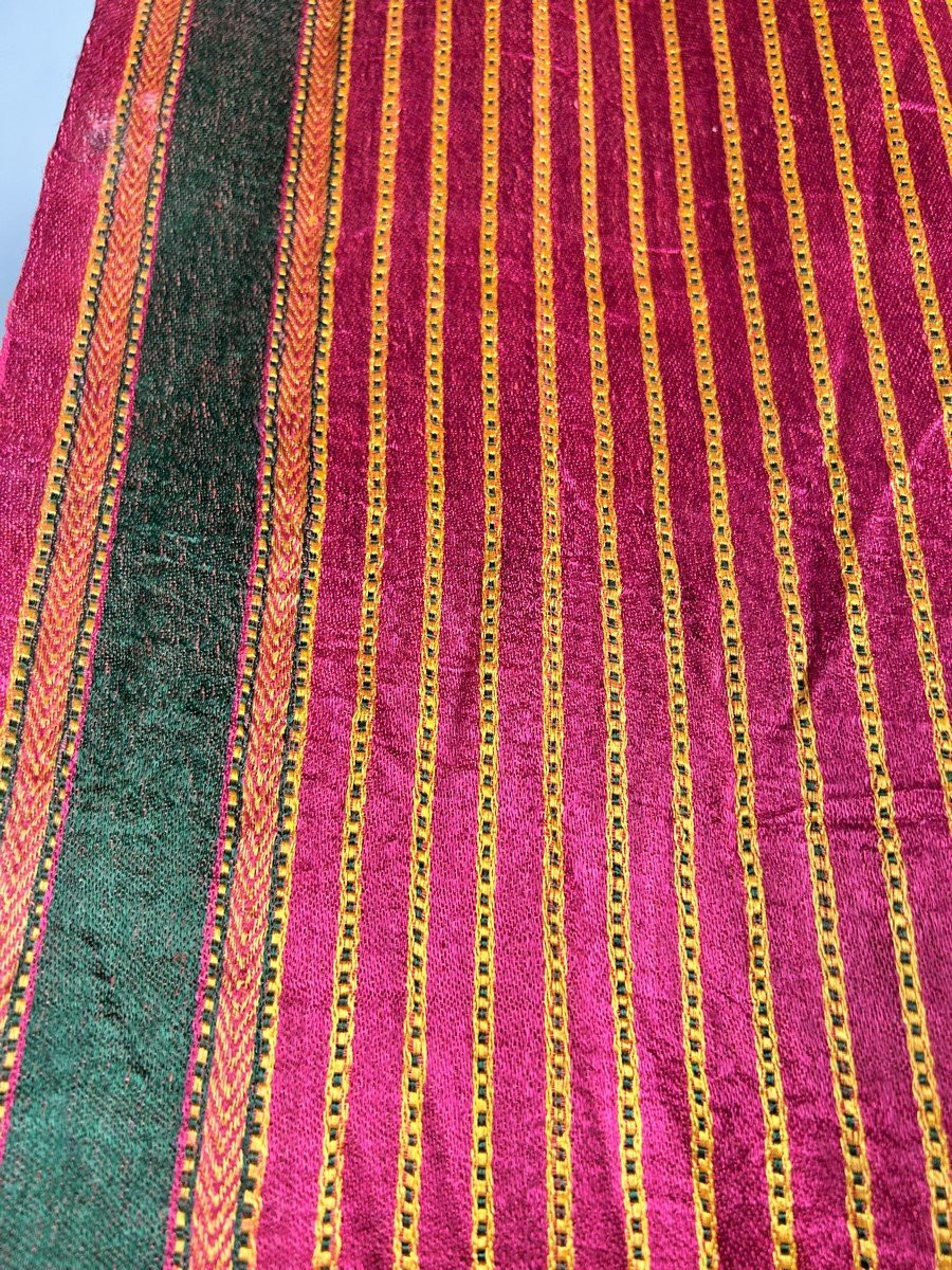 Long Sari indien en satin tissé à rayures Circa 1920-photo-5