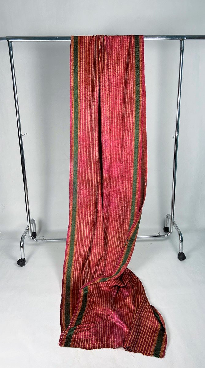 Long Sari indien en satin tissé à rayures Circa 1920-photo-6