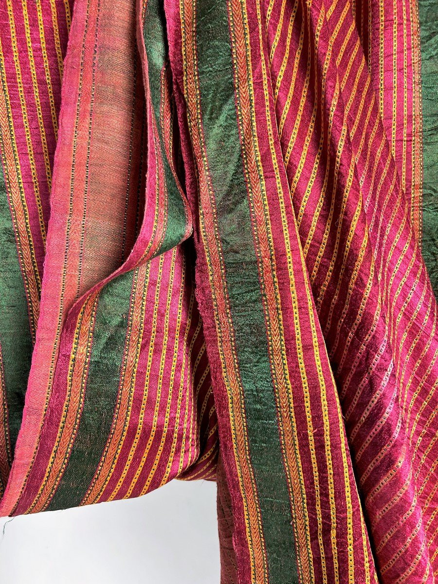 Long Sari indien en satin tissé à rayures Circa 1920-photo-7