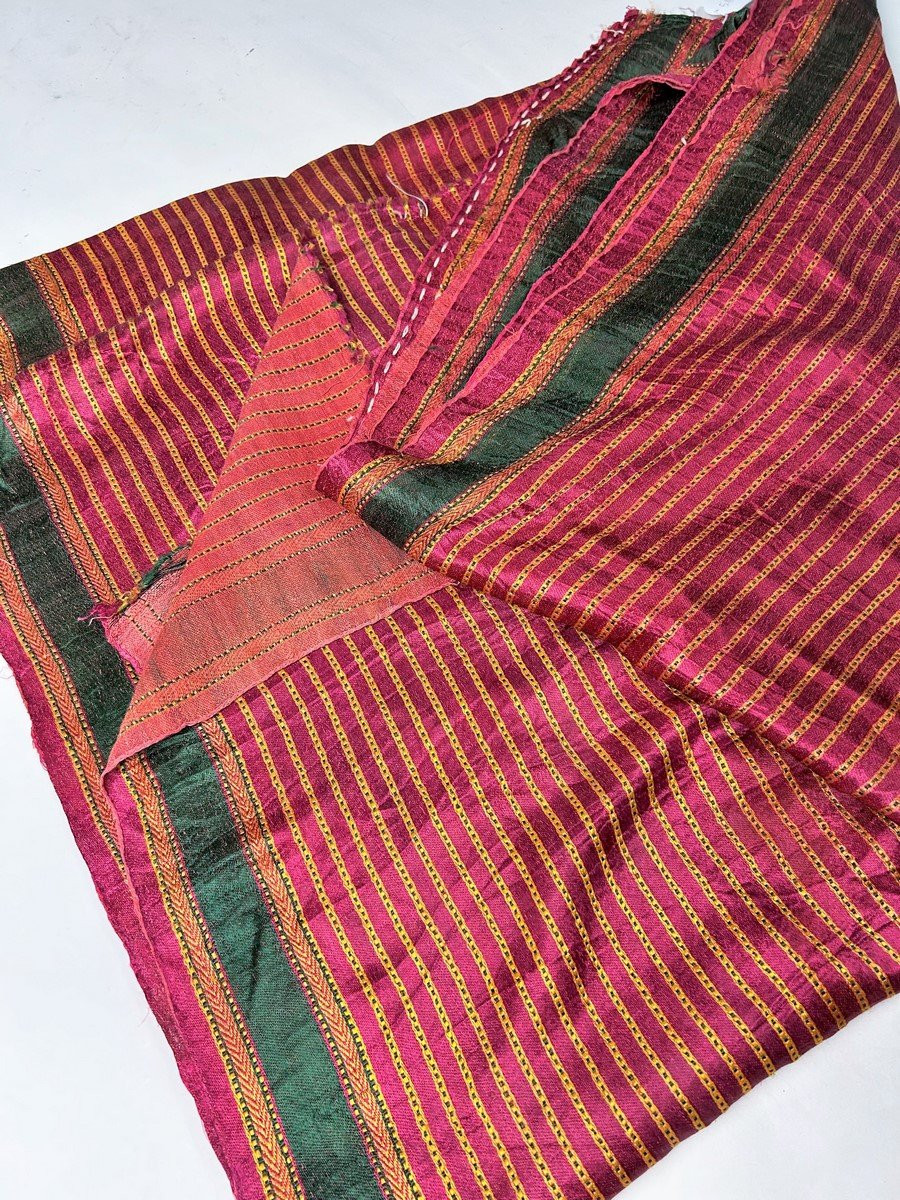 Long Sari indien en satin tissé à rayures Circa 1920-photo-8
