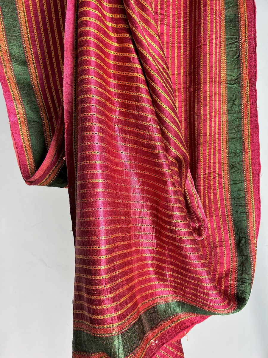 Long Sari indien en satin tissé à rayures Circa 1920