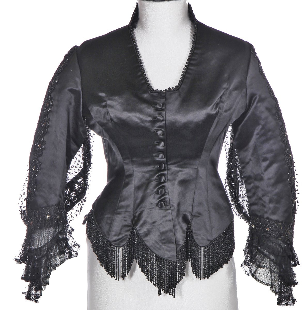 Jean-philippe Worth - Boned Day Bodice In Black Satin And Jet Pearls - Paris C. 1890-photo-2