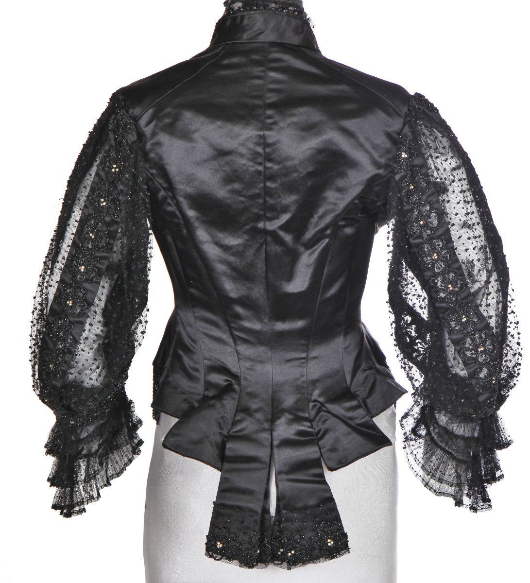 Jean-philippe Worth - Boned Day Bodice In Black Satin And Jet Pearls - Paris C. 1890-photo-4