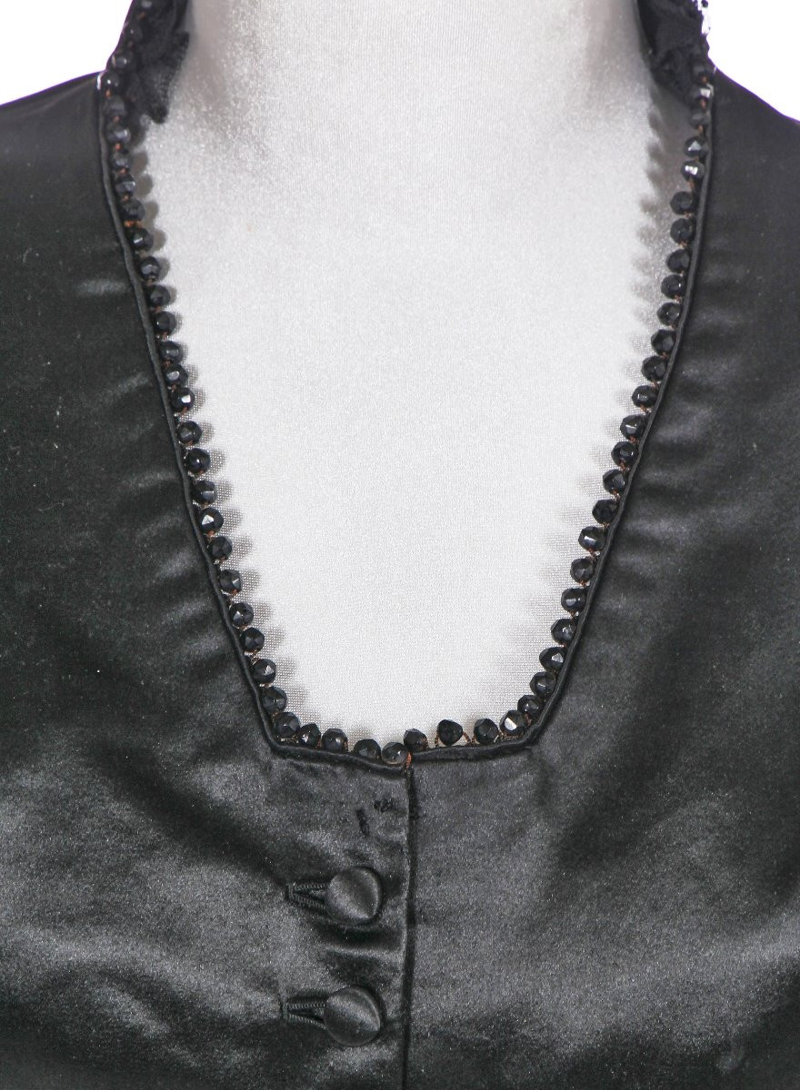 Jean-philippe Worth - Boned Day Bodice In Black Satin And Jet Pearls - Paris C. 1890-photo-1