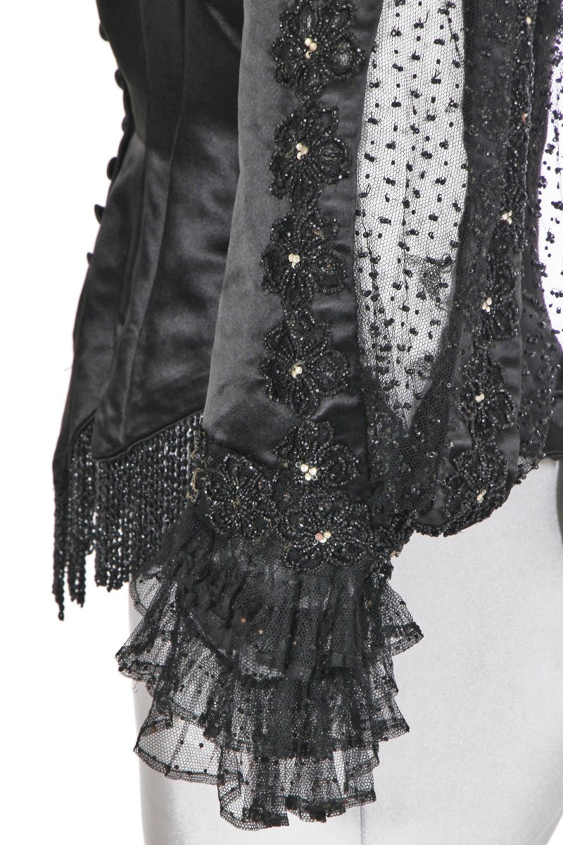 Jean-philippe Worth - Boned Day Bodice In Black Satin And Jet Pearls - Paris C. 1890-photo-2