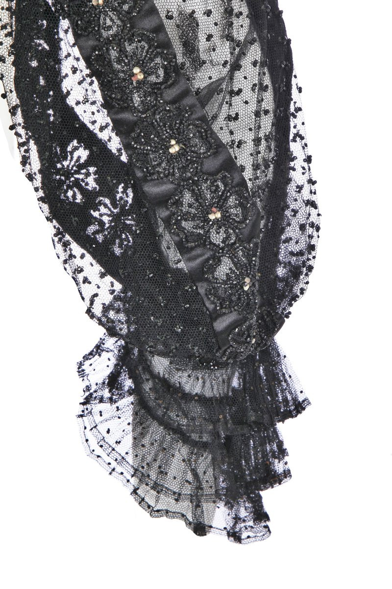 Jean-philippe Worth - Boned Day Bodice In Black Satin And Jet Pearls - Paris C. 1890-photo-4