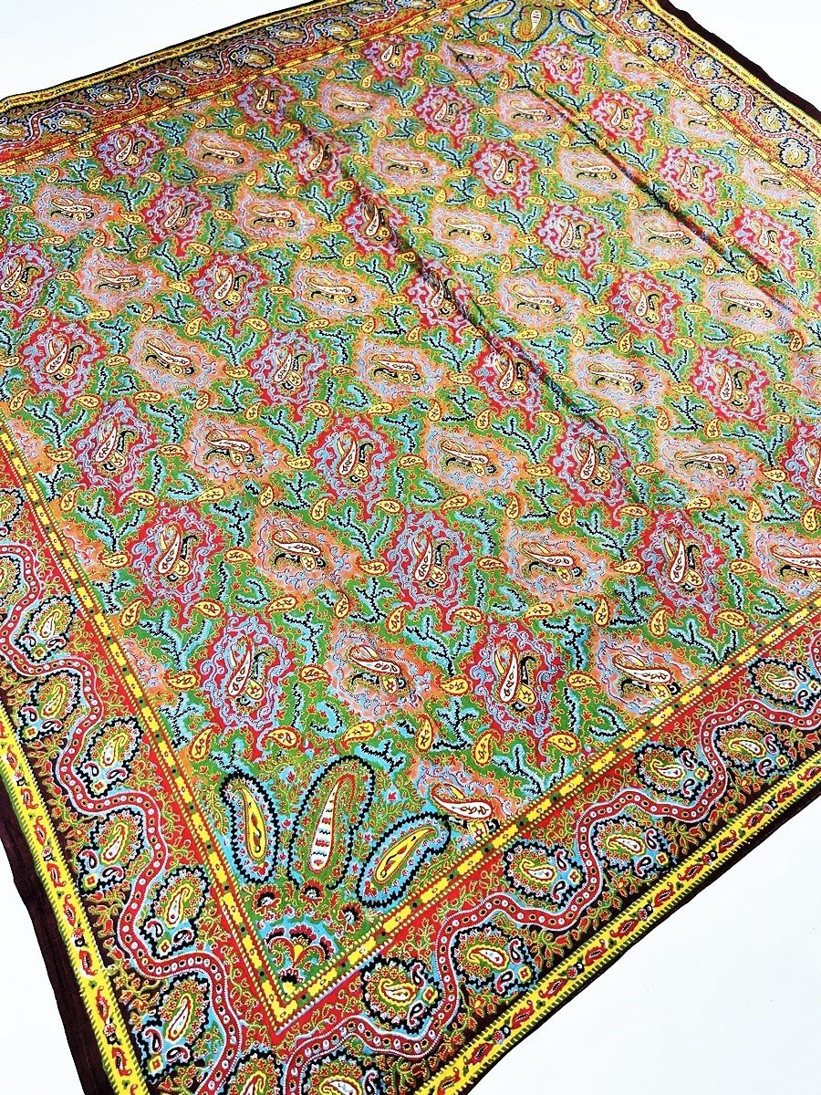 Shawl Fichu Printed With Picots Board - Alsace For Provence Circa 1860-photo-2