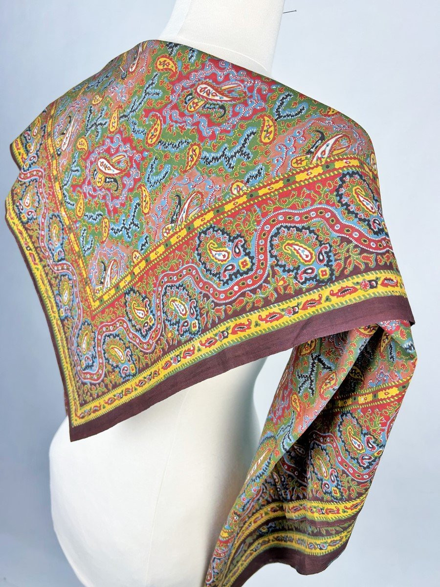 Shawl Fichu Printed With Picots Board - Alsace For Provence Circa 1860-photo-1