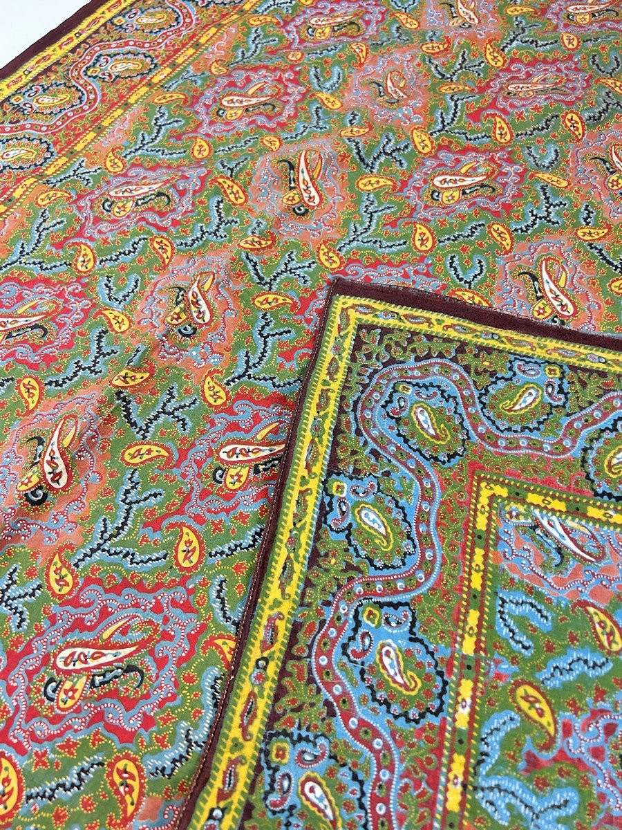 Shawl Fichu Printed With Picots Board - Alsace For Provence Circa 1860-photo-7