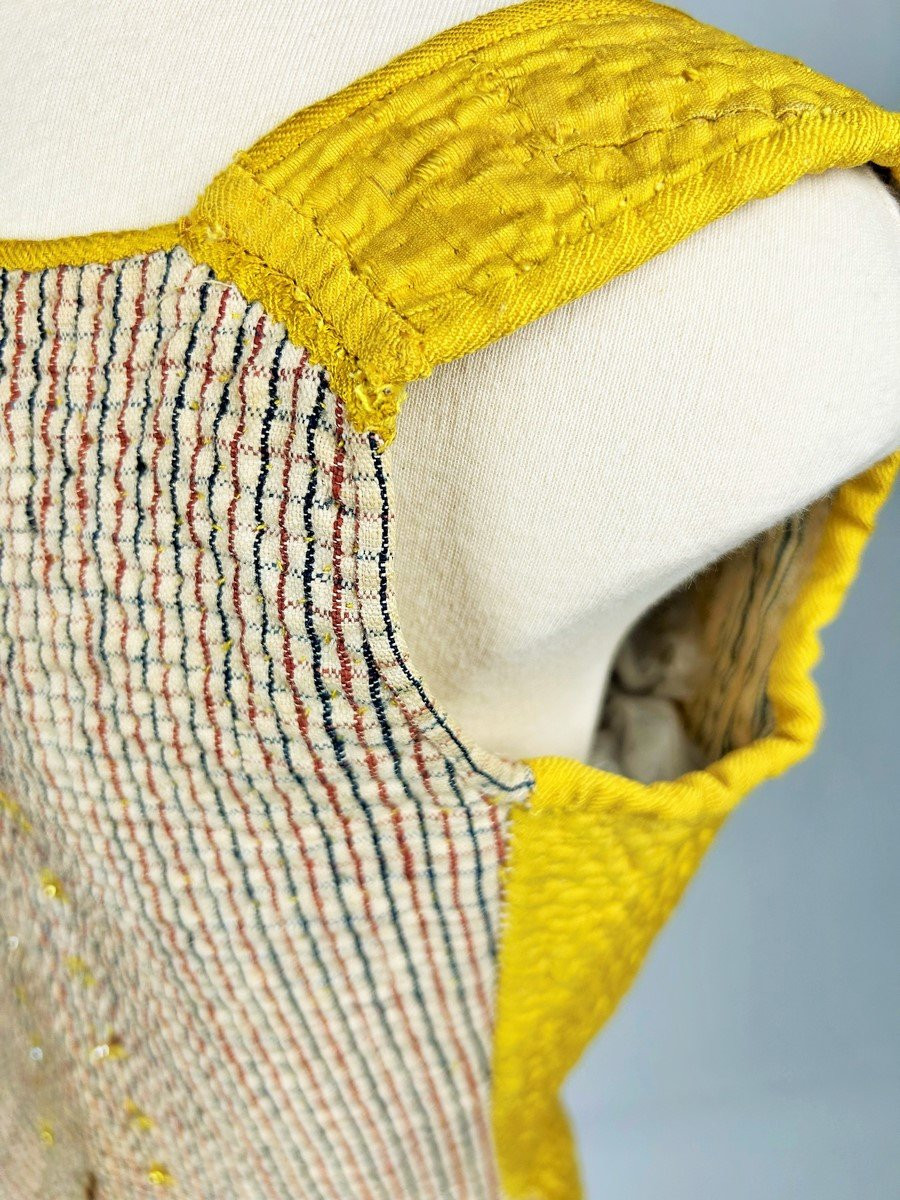 Corps semi-rigide en piqué de soie jaune, siamoise et Rouenneries - Provence Circa 1785-photo-5